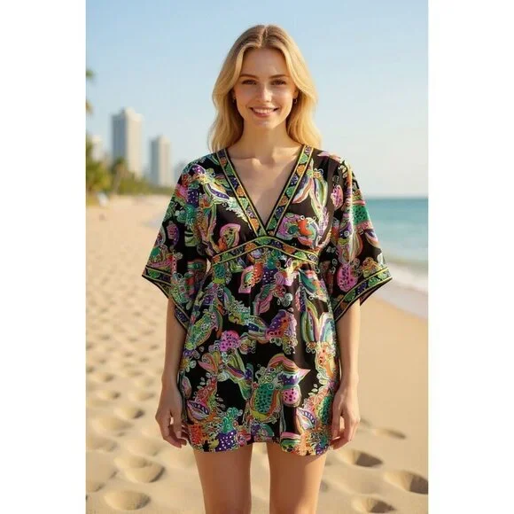 Trina Turk Sea Garden Floral Cover Up Mini Dress XS - Picture 2 of 7